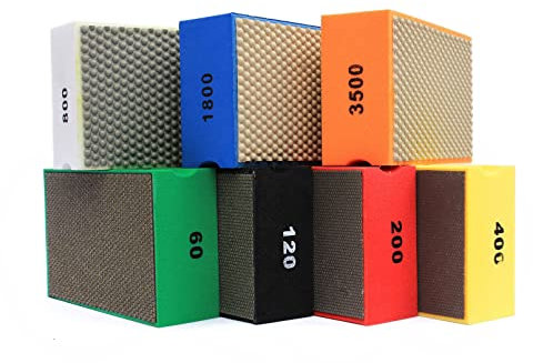 BSRTTOOL 7 PCS Diamond Hand Polishing Pads Sanding Blocks Foam Backing for Tile Stone Marble Concrete Ceramics Granite Glass Wet Dry (7 PCS)