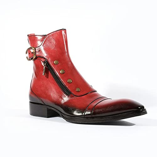 Chelsea-Stiefel Aus Kunstleder - Männer Business Stiefeletten Mode Spitz Nieten Reißverschluss Schuhe Herbst Dicksohle Gladiator Stiefel Schuhe,Rot,41