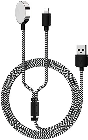 2 in 1 Watch Charger, Nylon Braided Watch Wireless Charging Station, Magnetic Charger for iWatch, 1.2 Meter Charging Cable Compatible with Apple Watch Series 9/8/7/6/5/4/3/2/1/Ultra/Ultra 2/SE