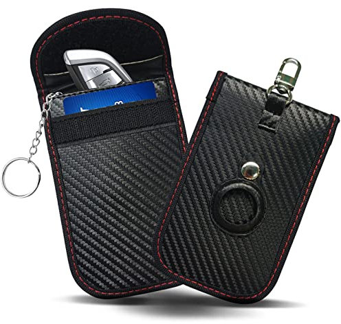 2 Stück Faraday Tasche mit Airtag Abdeckung und Schlüsselanhänger Schlüsselloser Zugang Autoschlüssel Signalblocker Beutel für Autoschlüssel Diebstahlschutz und RFID Faraday-Box Signalblocker