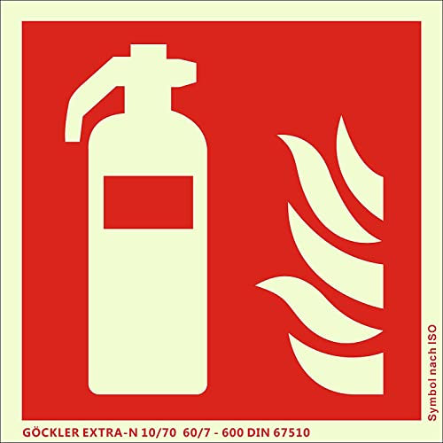 Brandengel® Hochwertiges Schild Feuerlöscher PVC nachleuchtend selbstklebende Schaumschicht 300 x 300 mm Symbol-Schild F001, Kunststoffplatte DIN EN ISO 7010 DIN 67510 ASR A1.3
