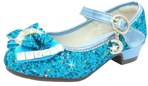 Scarpe Principessa Bambina Scarpe Glitter Bimba con Tacco Principesse Regalo, Blue 28