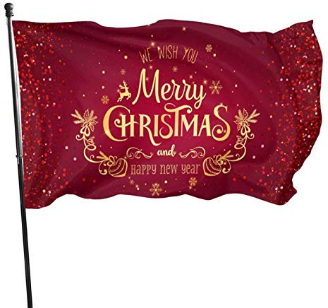 Surdefens Frohe Weihnachten 3x5FT Rote Winter-Frohes neues Jahr Flagge, Polyester-Banner mit Ösen, Garten-Hof-Haus-Flaggen für drinnen und draußen