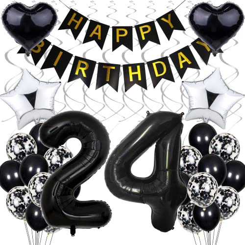 Luftballon 24. Geburtstag Dekoration - Schwarz und Silber für Männer und Frauen - Black and White Party Deko