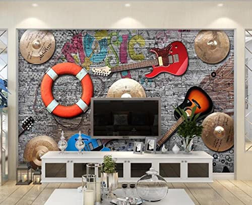 Wandbild 3d Tapete Musik Mode Trend Bar KTV Gitarre Steinwand Hintergrund Raumtapete*430cmx300cm(169.3x118.1inch)