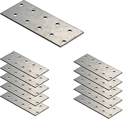 VHG Juego de 10 placas perforadas (100x40x2) – Conector plano para madera, exterior galvanizado, hierro plano y ángulo de construcción para conectores de muebles