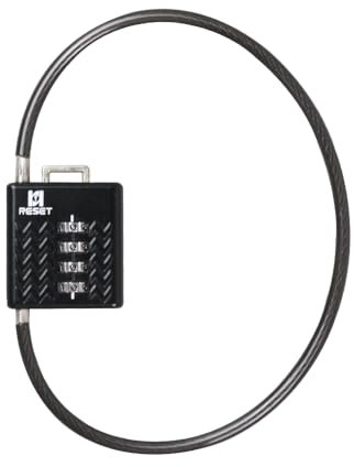 RESET-4 Digit Kombination Vorhängeschloss mit 35 cm Kabel, Hochsicherheitsschloss für Helm Gate Gepäck Koffer Werkzeugkasten, Schwarz 1-Pack
