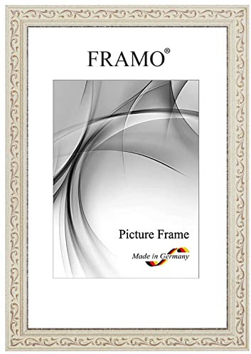 FRAMO Barock Bilderrahmen 60 x 90 cm aus Massivholz | Alt-Weiß Braun | Farbe/Größe wählbar | Retro Vintage Antik Rahmen N°091