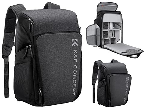 K&F Concept Kamerarucksack, Fotorucksack für Fotografen, Kamerarucksack mit 16Zoll-Laptopfach, kompatibel für Canon/Nikon/Sony/DJI Mavic Drone (Alpha Rucksack 25L), Grau