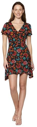 Koroshi Vestido Corto de Manga Corta por Encima de la Rodilla con Escote de Pico y Estampado Floral Color Multicolor para Mujer, de Color Multicolor, Talla XS