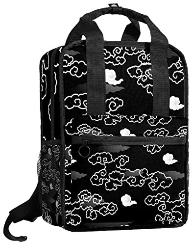 Jungen Rucksäcke Büchertasche Japanische verheißungsvolle Wolke Weiß Schwarz Grau Taschen mit verstellbaren Schultergurten Mädchen Schultasche, Farbe1, Einheitsgröße