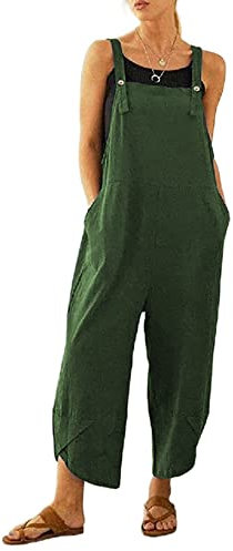 Jacansi Women Casual Overall Sleeveless Overall Long Jumpsuit Adjustable Strap Playsuit Trousers Army Green L