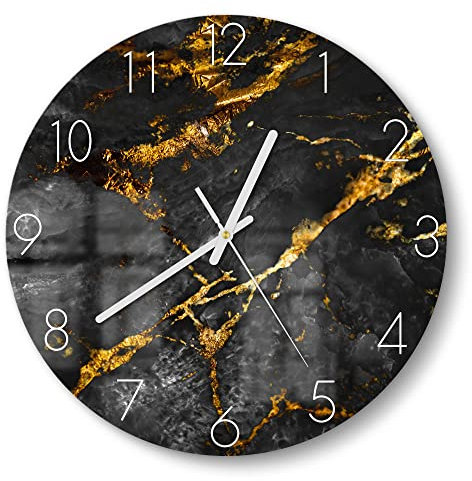 DEQORI Glasuhr | rund Ø 30 cm | Motiv Veredelter Naturstein | ausgefallene leise Design Uhr aus Glas | Wanduhr für Wohnzimmer & Küche | Moderne Hingucker Uhr für die Wand