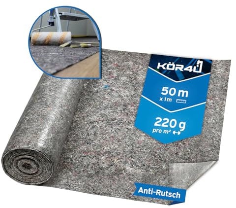 kör4u Malervlies 50m, 220g Abdeckvlies – Staubdichtes, Rutschfestes Malervlies für Renovierungen, Umzüge und Heimwerkerprojekte