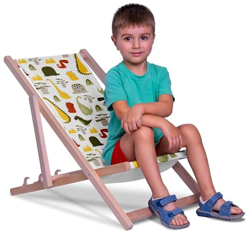 DreamRoots Kinder Liegestuhl Outdoor, Klappbarer Gartenstuhl für Draußen, Faltbarer Campingstuhl mit Waschbarem Bezug aus 100% Polyester bis zu 130 kg