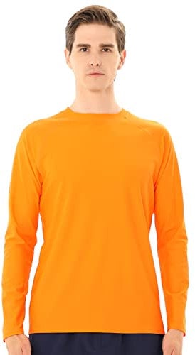 TIZAX Men's Rash Vest Long Sleeve UPF 50+ Sun Protection Rash Guard Shirts UV Swimming Top Quick Dry Sport Tee Shirt Orange L