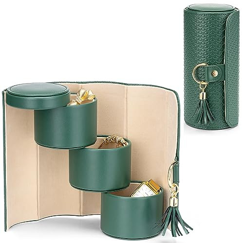 Vlando Travel Jewellery Case, Faux Leather Jewellery Rolls Jewellery Organiser for Rings, Earring, Necklaces,Bangle, Gift for Women, Couples, Friends