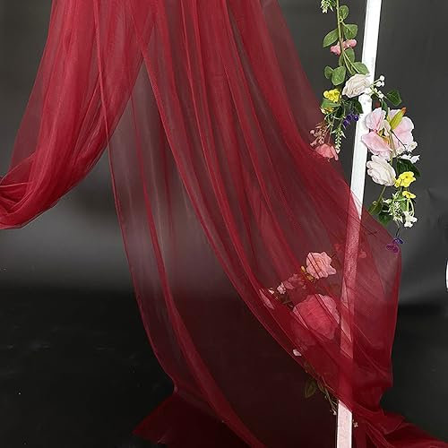 5m x 160cm Soft Tüllstoff,Tüll Stoffe zum Nähen,Netzstoff Dekostoff Drapierstoff für Arbor Hochzeit Vorhang Hochzeitsbogen Freihanddeko Querbehang Gardine Torbogen Zeremonie Party Dekor,Weinrot