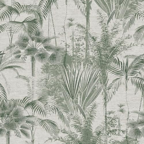 Sublime Jungle Texture Floral Green Wallpaper - Paste The Wall - Green Wallpaper - Contemporary Jungle Palms & Trees Textured Vinyl Design - Feature or 4 Wall Design - Suitable for Any Room