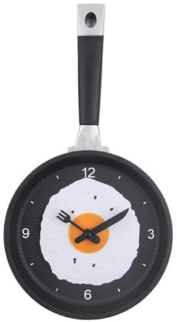 Sartén 3D con Forma De Huevo Frito Reloj De Pared Diseño Moderno para Decoración De Cocina, Sartén Decorativa De Cocina Reloj Montado En La Pared con Huevo Frito, Reloj De Pared Silencioso(Negro)