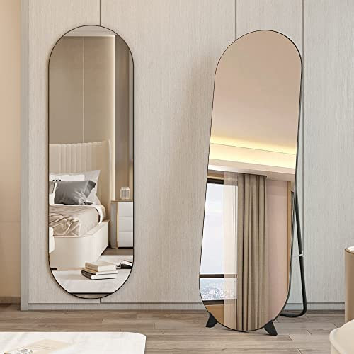LVSOMT Ganzkörperspiegel Oval, 160x50cm Standspiegel, Wandspiegel Ovaler, Spiegel Stehend Großer, Aufstellspiegel, Spiegel Wand, Ohne Rahmen, Modern, für Schlafzimmer, Wohnzimmer, Flur, Schwarz