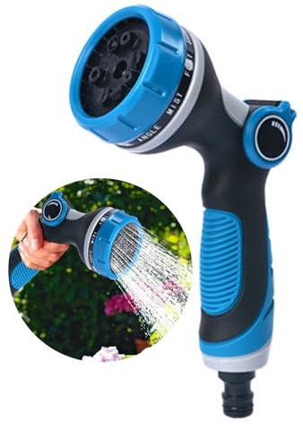 Garden Hose Spray Gun Multifunction, XRR Watering Gun Hose Pipe Spray Gun with 10 Patterns High Pressure Hose Nozzle for Gardens Watering Car Pet Washing Sidewalk Cleaning(Blue)