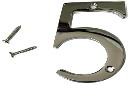 3-Inch Polished Chrome Door Number 5 for House Front Building Porch Gate - Elegant and Bold Address Numeral Suitable for All Surfaces