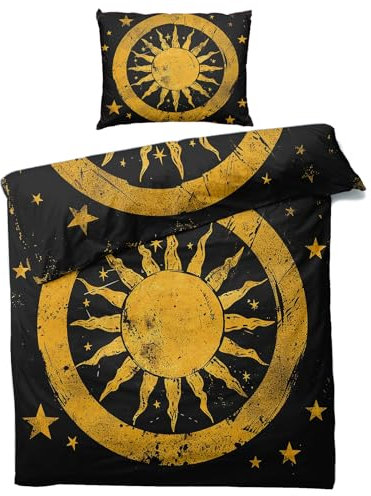 MOBEITI Sonne Mond Sterne Bettwäsche 155x220, Celestial Wendebettwäsche, Weiche Kuschelige Mikrofaser Bettbezug Set 2teilig, 1 Kissenbezug 80x80, mit Reißverschluss -MO&260