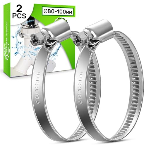 Juego de 2 Piezas Abrazaderas Metalicas Ø 80-100 mm Tiene un Acabado Galvanizado con un Revestimiento de ≥ 5 Micras - MADE IN SPAIN - ONIX TECH