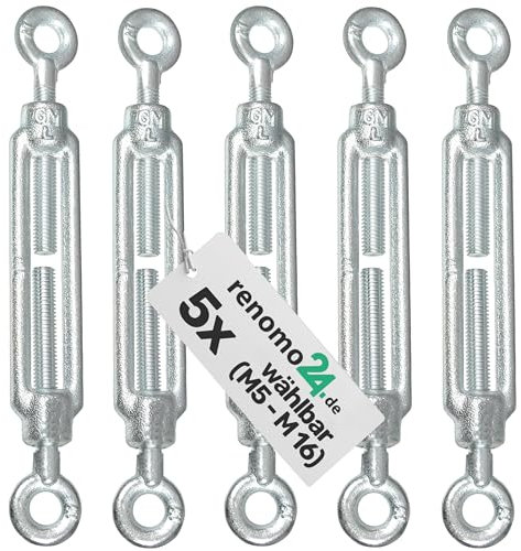 Renomo24-5x Spannschloss M12 Öse-Öse aus Stahl galvanisch verzinkt nach PN-EN 1993-1-11