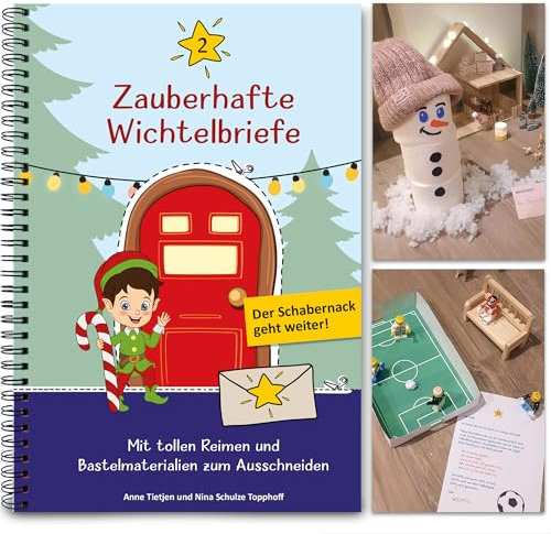 Premium Wichtelbriefe Komplettset 2 für Kinder zum Ausschneiden mit Reimen, Abenteuern, Wichtel-Schabernack und Wichtelzubehör wie Wichteltür, Wichtelbaustellen, Ausmalbilder