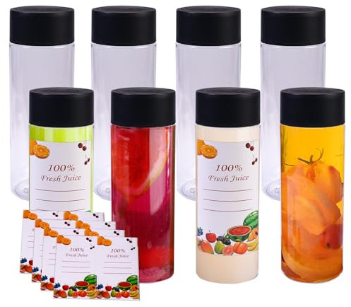 8 Stück 300ml Saftflaschen aus Kunststoff,Klare Leere Saftflaschen, Befüllenmit luftdichtem Deckel ,Wiederverwendbare Leere Smoothie Flasche ,mit 8 tetikett,Aufbewahrung von Saft, Milch, Smoothies