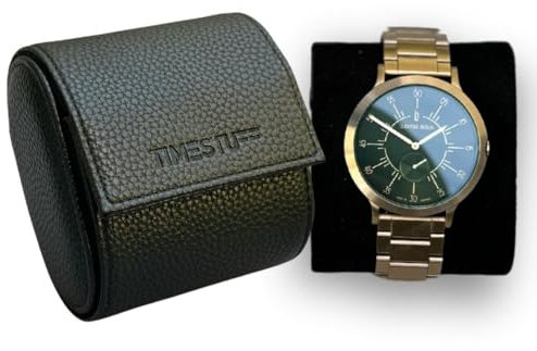 TIMESTUFF Uhrenrolle, Uhrenbox, Reiseetui, Schutzcase Aufbewahrungsetui für alle Armbanduhren und Smartwatches bis 50 mm Uhren, PU Leder Damen und Herren, Geschenkbox, schwarz