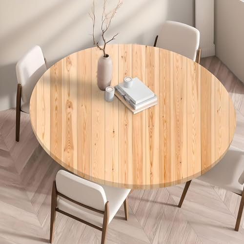 Cozomiz Elastische Tischdecke Gartentischdecke Rundtischdecke wasserdichte rutschfeste Abwischbar Schmutzabweisend Tischdecke Holz 120cm Runde Enge Passform