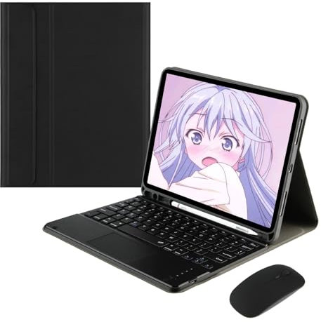 Coque Clavier avec Souris sans Fil pour iPad Pro 12,9 Pouces (6e, 5e, 4e, 3e gén), Clavier Bluetooth Détachable Magnétique QWERTY avec Pavé Tactile pour iPad Pro 12,9, Rangement de Stylet, Noir