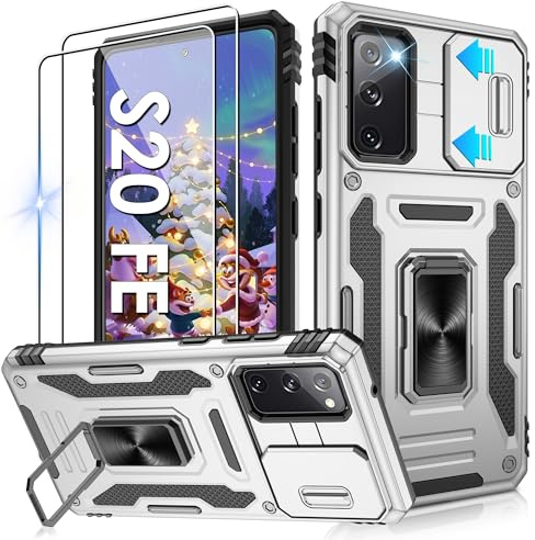 Jshru for Samsung S20 FE Case with Screen Protector-Camera Protective Cover | Ring Stand S20 FE Phone Case for Men and Women | Shockproof Bumper Phone Cover for Samsung Galaxy S20 FE,Grey
