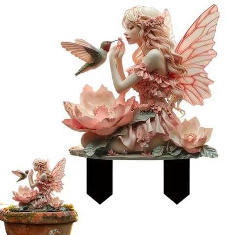 Mxshc Estatua de hada de jardín de acrílico para decoración de macetas, figuras de hadas miniatura, decoración exterior e interior, arte decorativo para patio