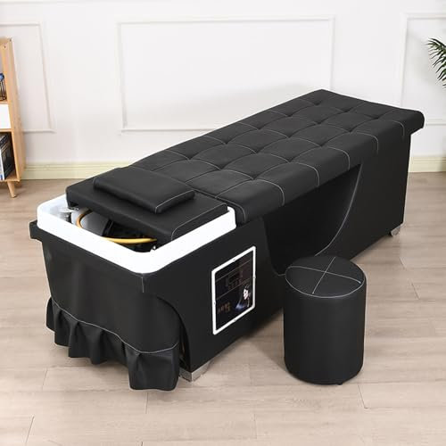 MBCEYLSTUB Lit De Beauté Head Spa Lit De Traitement Lit De Shampoing Salon De Coiffure Lit De Coiffure Massage Thaï Plat Salon De Beauté Lit De Beauté Intelligent,Noir