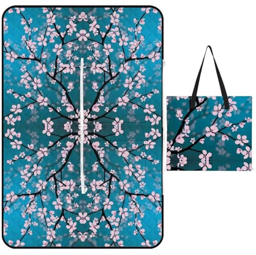 JZemdybill Picknickmatte mit Reißverschluss, japanische Kirschblüten, Picknickdecke, Outdoor-Teppiche, 150 x 100 cm