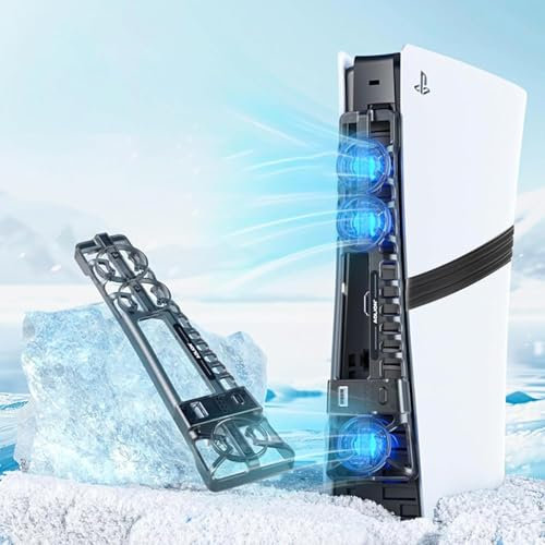 AriKroii Ventilador de Refrigeración para PS5 Pro/ PS5 Slim, Ventilador para PS5 Pro con luz LED & 3 Niveles de Velocidad de Aire Ajustable, Refrigeracion para PS5 Pro/Slim Disc y Ediciones Digitales