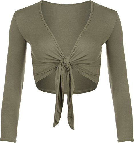 WearAll New Ladies Shrug Tie Up Long Sleeve Top Womens Khaki 20-22