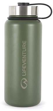 Lifeventure 1 Litre Vacuum Insulated Stainless Steel Water Bottle with Leak Proof Screw-Lid and Powder Coated Outer, Khaki