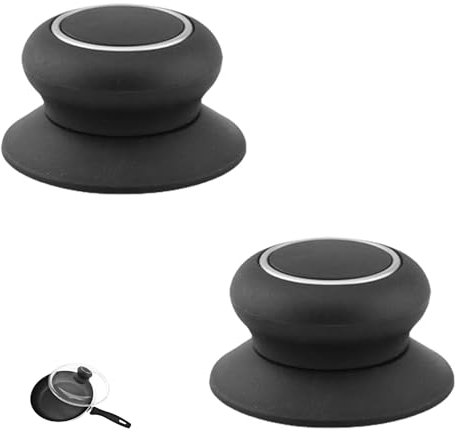 2 unidades de mango negro con tornillos, piezas de repuesto para tapa, mango de tapa de olla, pomo de repuesto universal para tapa de olla, tapa de sartén y ollas AMC, pomo de tapa resistente al calor