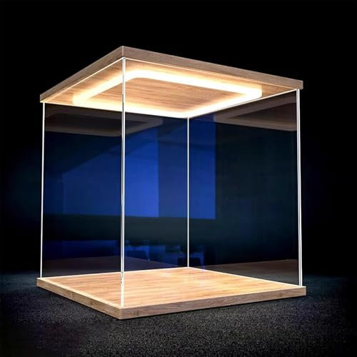 Vitrine Acrylique Vitrine Acrylique avec Éclairage LED, Boîte Acrylique Anti-poussière avec Porte, Boîte de Présentation Transparente avec Socle, Présentoir pour Figurines, Voitures et Jouets(10x10x10