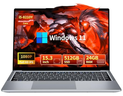Moacreto Ordenador Portátil Core i5-8210Y CPU 24GB RAM SSD 512GB, PC Portatil Pantalla FHD de 15,3 Pulgadas (1920 x 1200), Computadora portátil, Tipo C, USB 3.0, HDMI, Bluetooth 5.0 y Wi-Fi 5