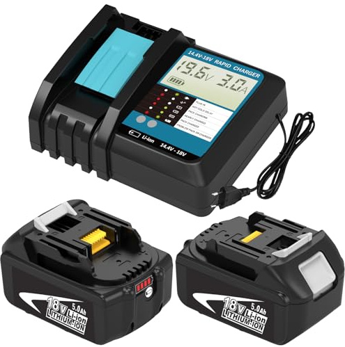 2 pièces BL1850 5,0 Ah compatibles avec la Batterie pour Makita 18 V et 1 Chargeur Compatible avec Le Chargeur pour Makita 14,4 V-18 V