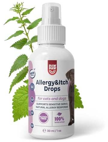 Paw2Paw Allergy and Itch Spray für Hunde und Katzen, Flüssiges Ergänzungsfuttermittel bei Allergie und Juckreiz, Brennnessel, Ingwer, Hagebutte, 30 ml