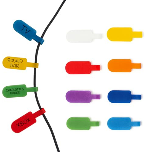 TidyNest | Write On Cable Labels Wrap | 40 Pack Medium | Write On Cable Labels Reusable Cable Markers Cable Tags for All Cables Multi-Coloured Medium & Large