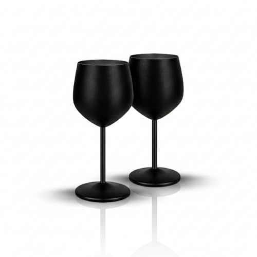 Olyra Home - Set de 2 Copas de Vino de Acero Inoxidable Negro Mate (530ml) | Copas Irrompibles de Metal Premium | Térmicas, Sin BPA y Fácil de Lavar | Ideal para Exterior, Piscina, Terraza y Regalo