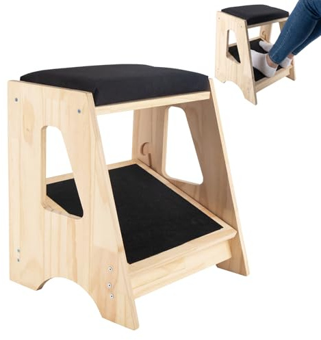 Fußstütze für unter den Schreibtisch, verstellbare Fußstütze mit einer Tragkraft von 136 kg, Fußhocker aus Holz mit rutschfester Polsterung für Büro und Zuhause